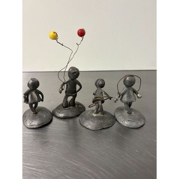 Hunter Art Vintage Pewter People Figurinessigned Hunter Set Of 4